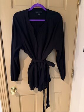 Lane Bryant Black Textured Tie-Waist Blouse